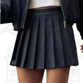 Women’s Casual Solid Black Pleated Denim Mini Skirt